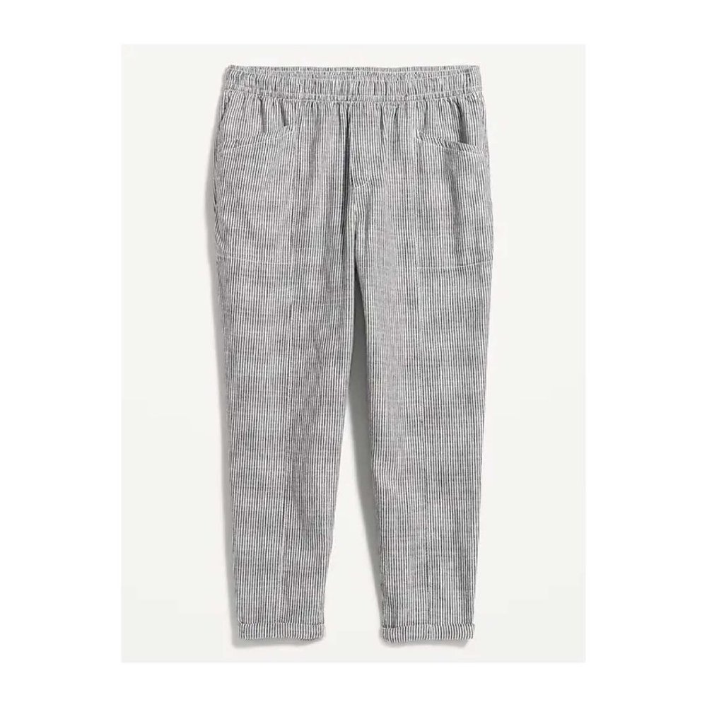 High-Waisted Striped Cropped Linen-Blend Tapered Pants for Women